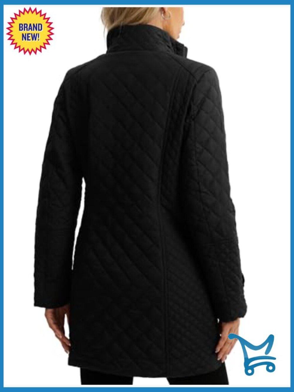 Plus Size Quilted Lightweight Jacket Long Stand Collar Zip Front Spring Fall - Picture 4 of 7
